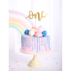 Topper na tort One, złoty, 19cm