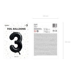 Balon foliowy Cyfra ''3'', 86cm, czarny