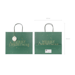 Torebka na prezenty Merry Christmas, butelkowa zieleń, 32.5x26.5x11.5cm