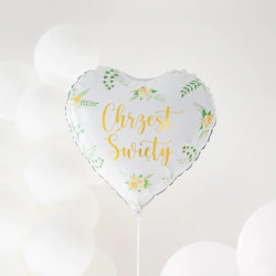 Balon foliowy serce Chrzest Święty 45cm Gałązki Eukaliptus