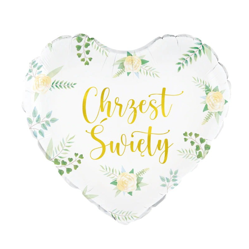 Balon foliowy serce Chrzest Święty 45cm Gałązki Eukaliptus
