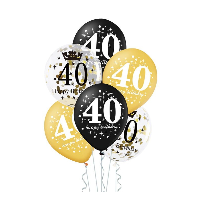 Zestaw balonów 40 urodziny z konfetti 6szt