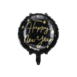 Balon foliowy Happy New Year, 45 cm, czarny