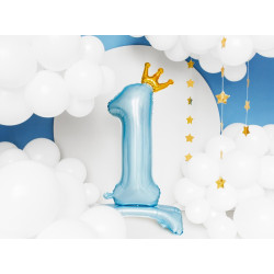Stojący balon foliowy cyfra " 1 " , 84 cm, błękit