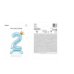 Stojący balon foliowy cyfra "2" , 84 cm, błękit