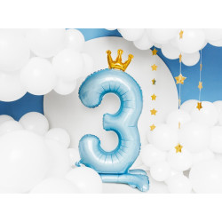 Stojący balon foliowy cyfra "3" , 84 cm, błękit