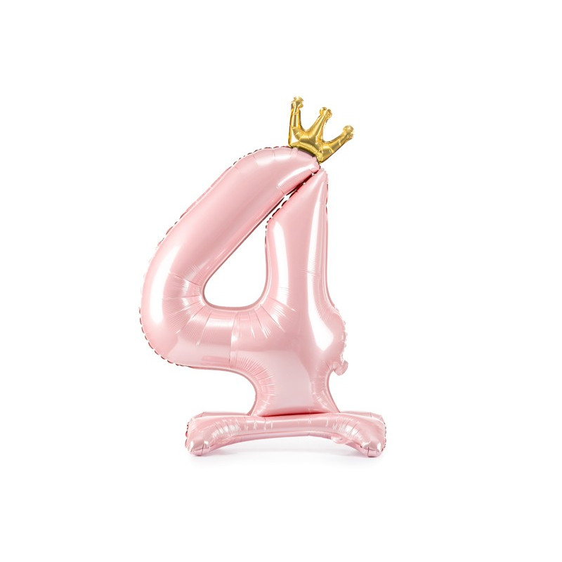 Stojący balon foliowy cyfra "4" , 84 cm, jasny różowy