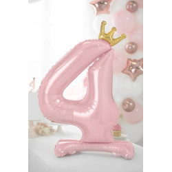 Stojący balon foliowy cyfra "4" , 84 cm, jasny różowy