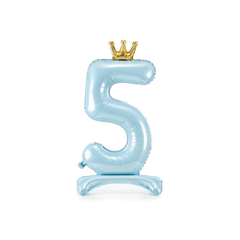 Stojący balon foliowy cyfra "5" , 84 cm, błękit