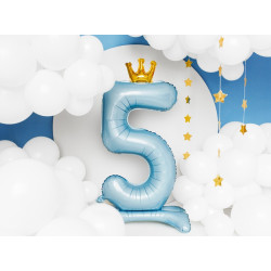 Stojący balon foliowy cyfra "5" , 84 cm, błękit