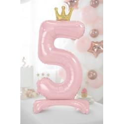 Stojący balon foliowy cyfra "5" , 84 cm, jasny różowy