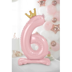 Stojący balon foliowy cyfra "6" , 84 cm, jasny różowy