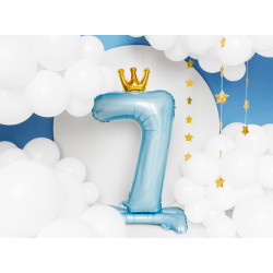 Stojący balon foliowy cyfra "7" , 84 cm, błękit