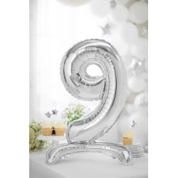 Stojący balon foliowy Cyfra ''9'', 70cm, srebrny