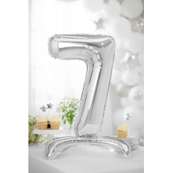 Stojący balon foliowy Cyfra ''7'', 70cm, srebrny