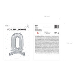 Stojący balon foliowy Cyfra ''0'', 70cm, srebrny