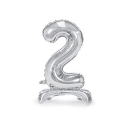 Stojący balon foliowy Cyfra ''2'', 70cm, srebrny