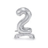 Stojący balon foliowy Cyfra ''2'', 70cm, srebrny