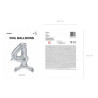 Stojący balon foliowy Cyfra ''4'', 70cm, srebrny