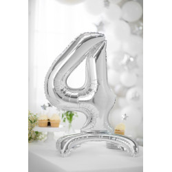 Stojący balon foliowy Cyfra ''4'', 70cm, srebrny