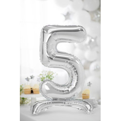 Stojący balon foliowy Cyfra ''5'', 70cm, srebrny
