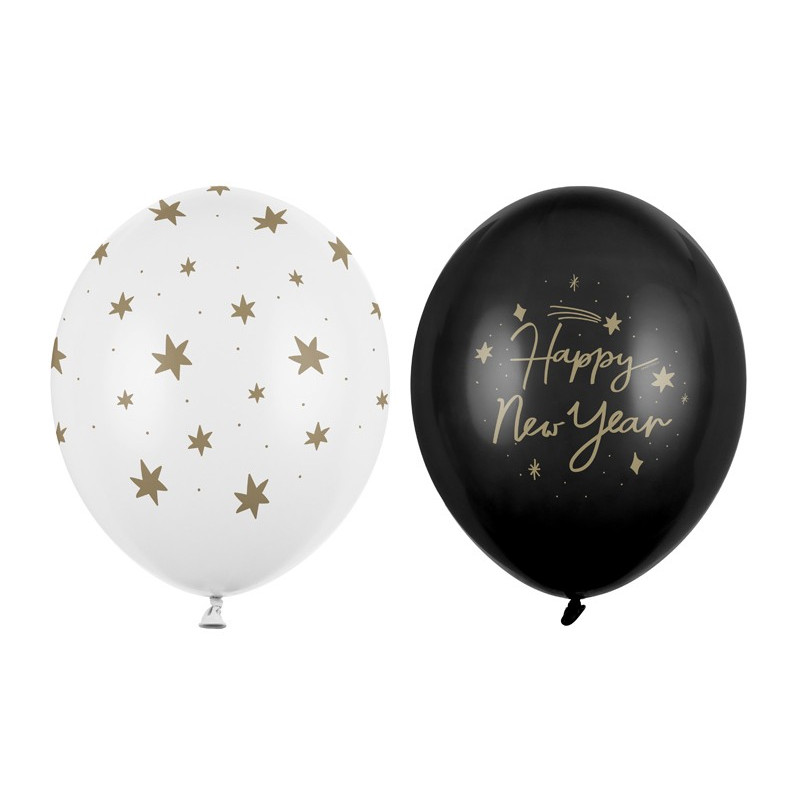 Balony 30 cm, Happy New Year, mix (1 op. / 50 szt.)