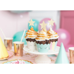 Dekoracje do muffinek - Gwiazdki, złoty, 11,5cm (1 op. / 6 szt.)