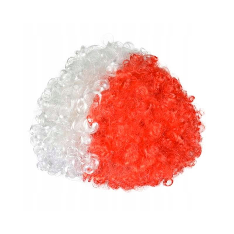 Peruka Afro Kibica biało czerwona