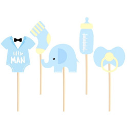 Toppery na Baby Shower niebieskie słonik 5szt