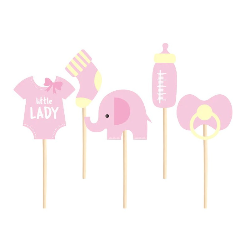 Toppery na Baby Shower różowe słonik 5szt