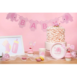 Toppery na Baby Shower różowe słonik 5szt