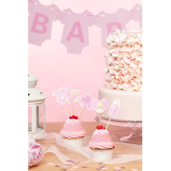 Toppery na Baby Shower różowe słonik 5szt