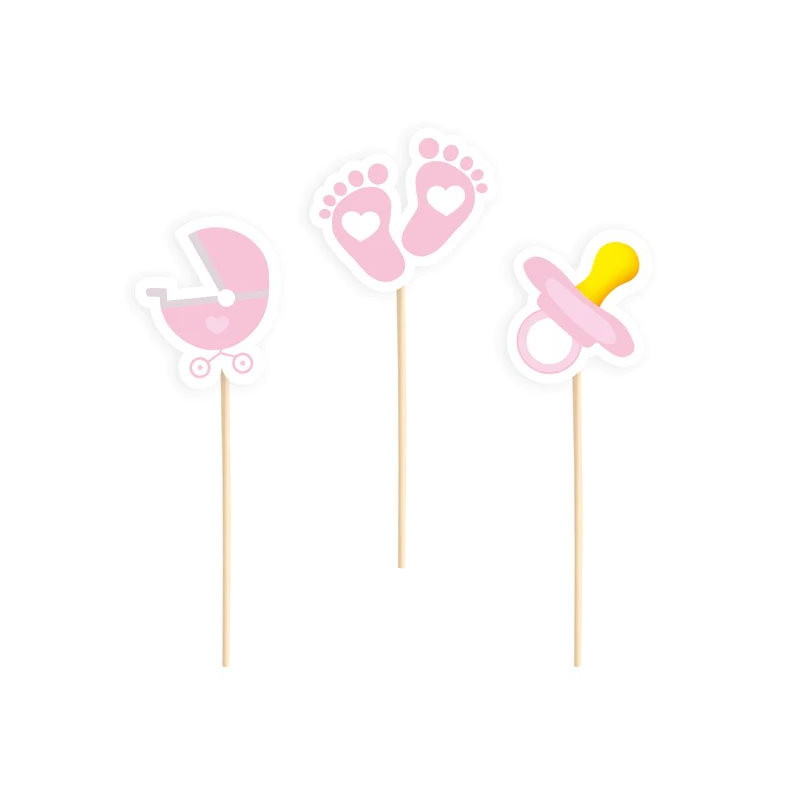 Toppery na Baby Shower różowe 6szt