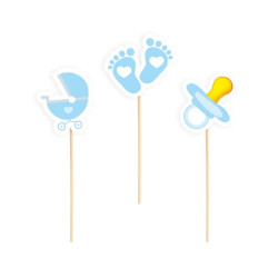 Toppery na Baby Shower niebieskie 6szt