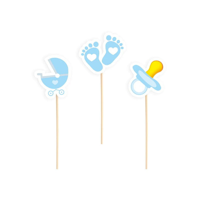 Toppery na Baby Shower niebieskie 6szt
