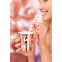 Kubeczki urodzinowe Happy Birthday!, różowe złoto, 260ml