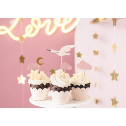 Dekoracje do muffinek - Topperki Bocian 7 szt 11-12 cm  Baby Shower