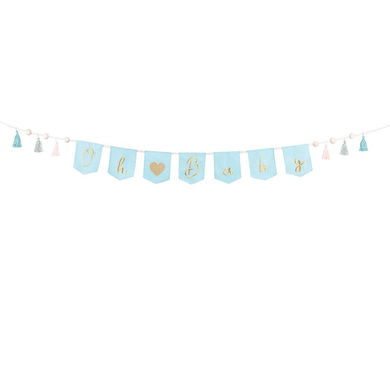 Baner Oh baby z frędzlami błękitny 2.5 m na Baby Shower