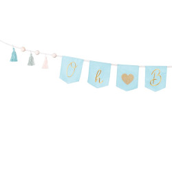 Baner Oh baby z frędzlami błękitny 2.5 m na Baby Shower