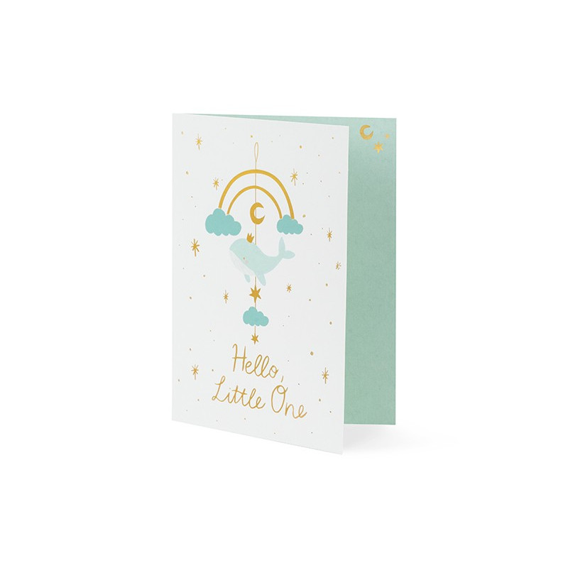 Kartka z zawieszką Wieloryb niebieska 14x20 cm na Baby Shower