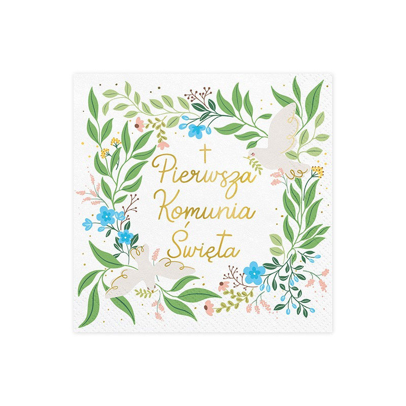 Serwetki ''Pierwsza Komunia Święta'' 33x33 cm 20 szt Kwiaty