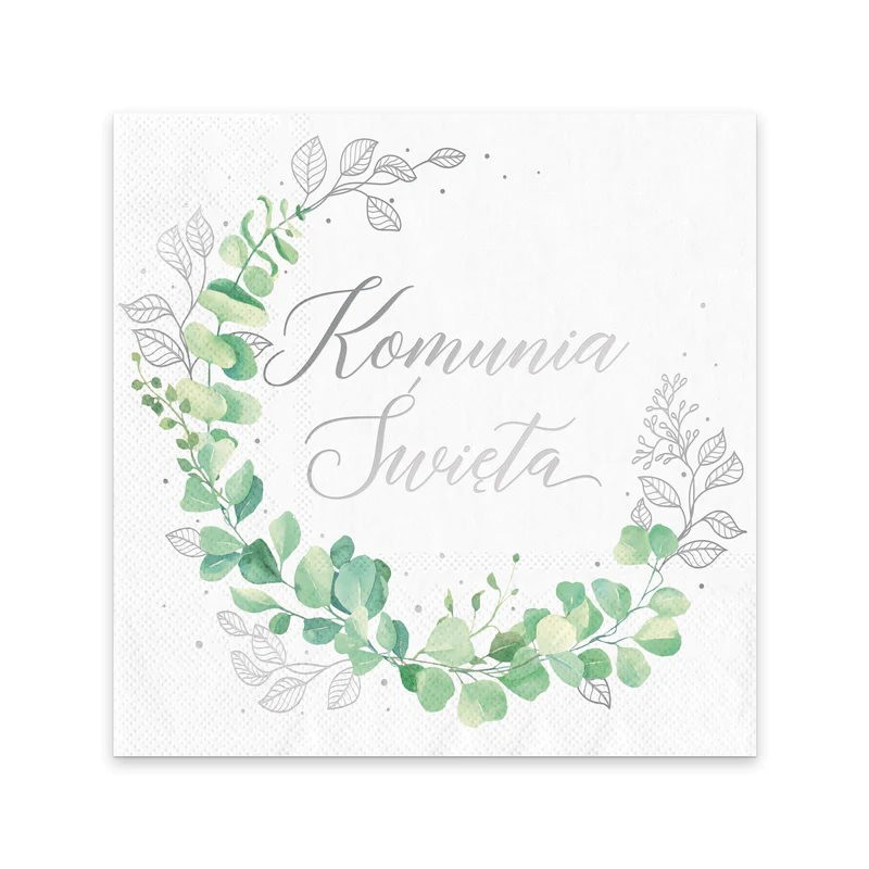 Serwetki komunijne Komunia Święta Eukaliptus srebrny 10szt