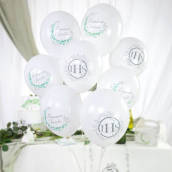 Balony komunijne Eukaliptus IHS srebrny 12cali 6szt