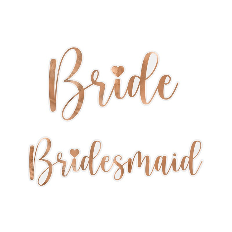 Naklejki na kieliszki ''Bride & Bridesmaid'' różowe złoto (1 op. / 6 szt.)
