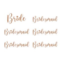 Naklejki na kieliszki ''Bride & Bridesmaid'' różowe złoto (1 op. / 6 szt.)
