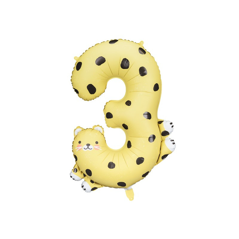 Balon foliowy Cyfra 3 - Gepard, 68x98 cm, mix