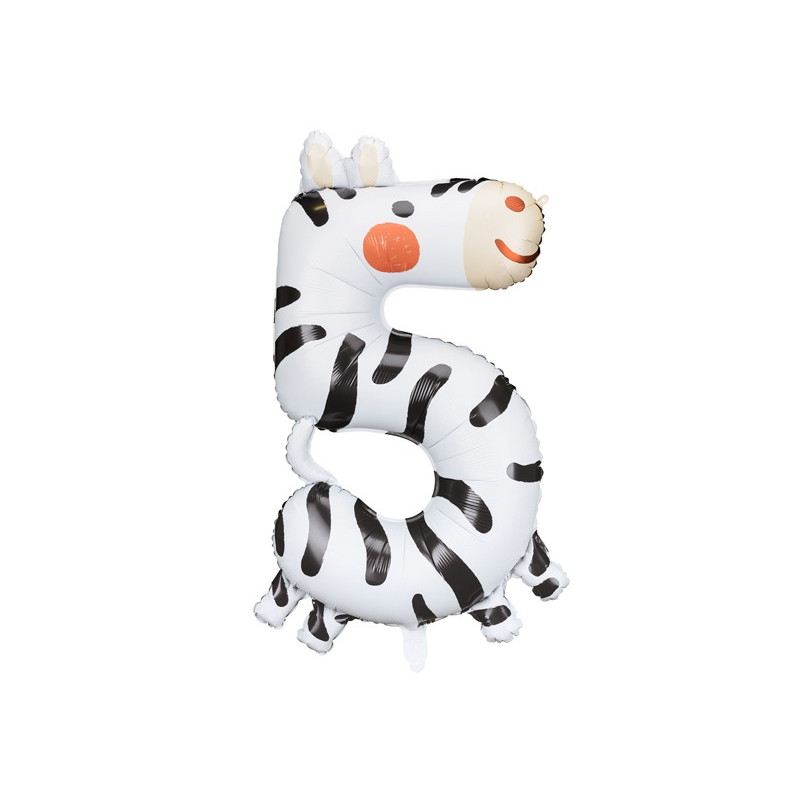 Balon foliowy Cyfra 5 - Zebra, 68x98 cm, mix