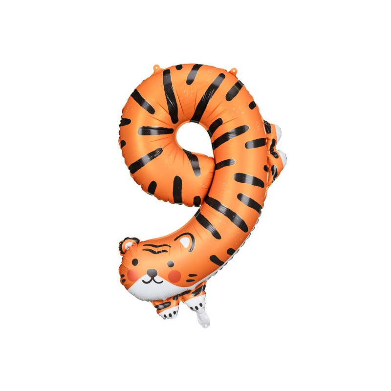 Balon foliowy Cyfra 9 - Tygrys, 64x87 cm, mix