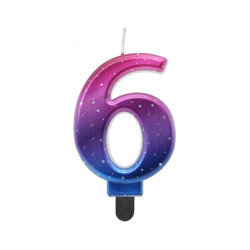 Świeczka na tort Cyfra 6 metaliczna Ombre Galaxy