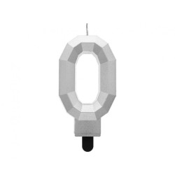 Świeczka na tort cyfra 0 srebrna DIAMENT 7.6 cm